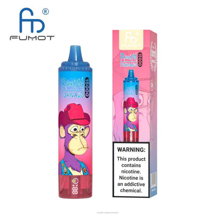 RandM Tornado Schweiz | Fumot RandM Tornado 00P253 15000 Vape-Gerät mit Akku und E-Liquid-Display Version 3 Mango auf Eis